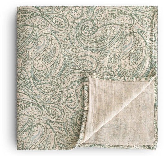 Mushie Organic Cotton Muslin Swaddle Blanket - Green Paisley