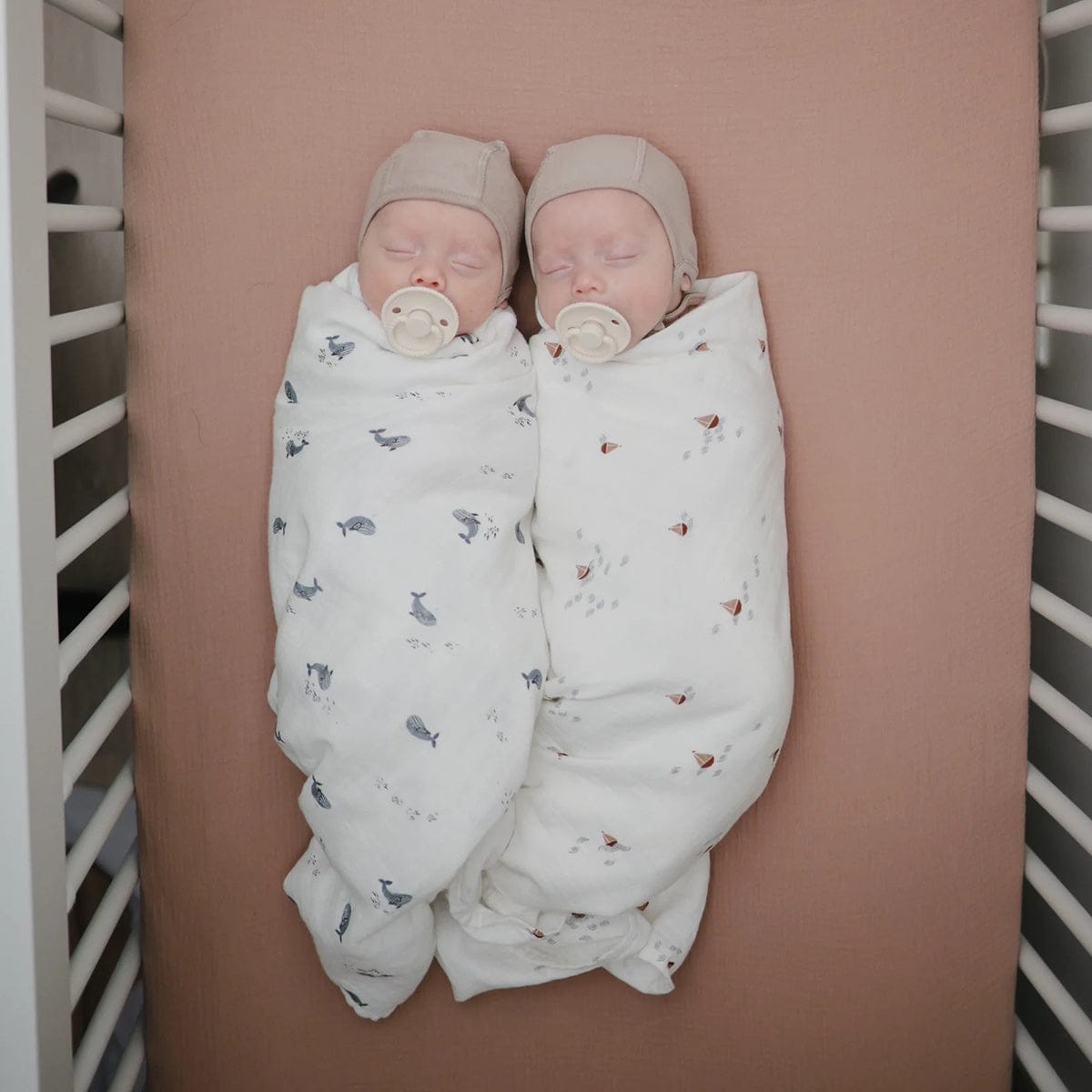 Mushie Organic Cotton Muslin Swaddle Blanket - Whales - MS-239