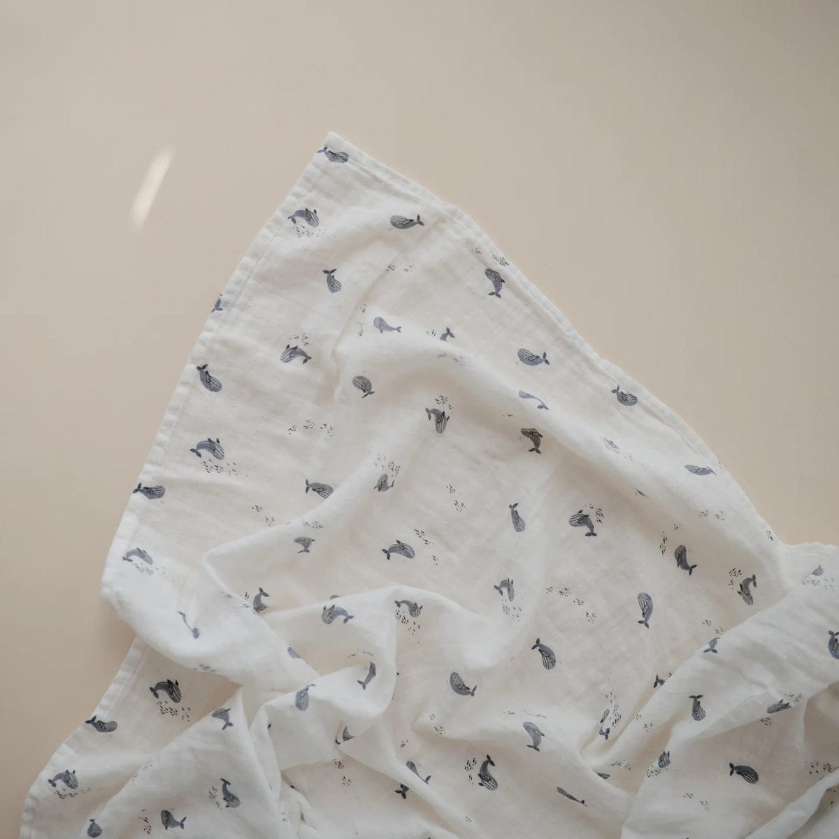Mushie Organic Cotton Muslin Swaddle Blanket - Whales - MS-239