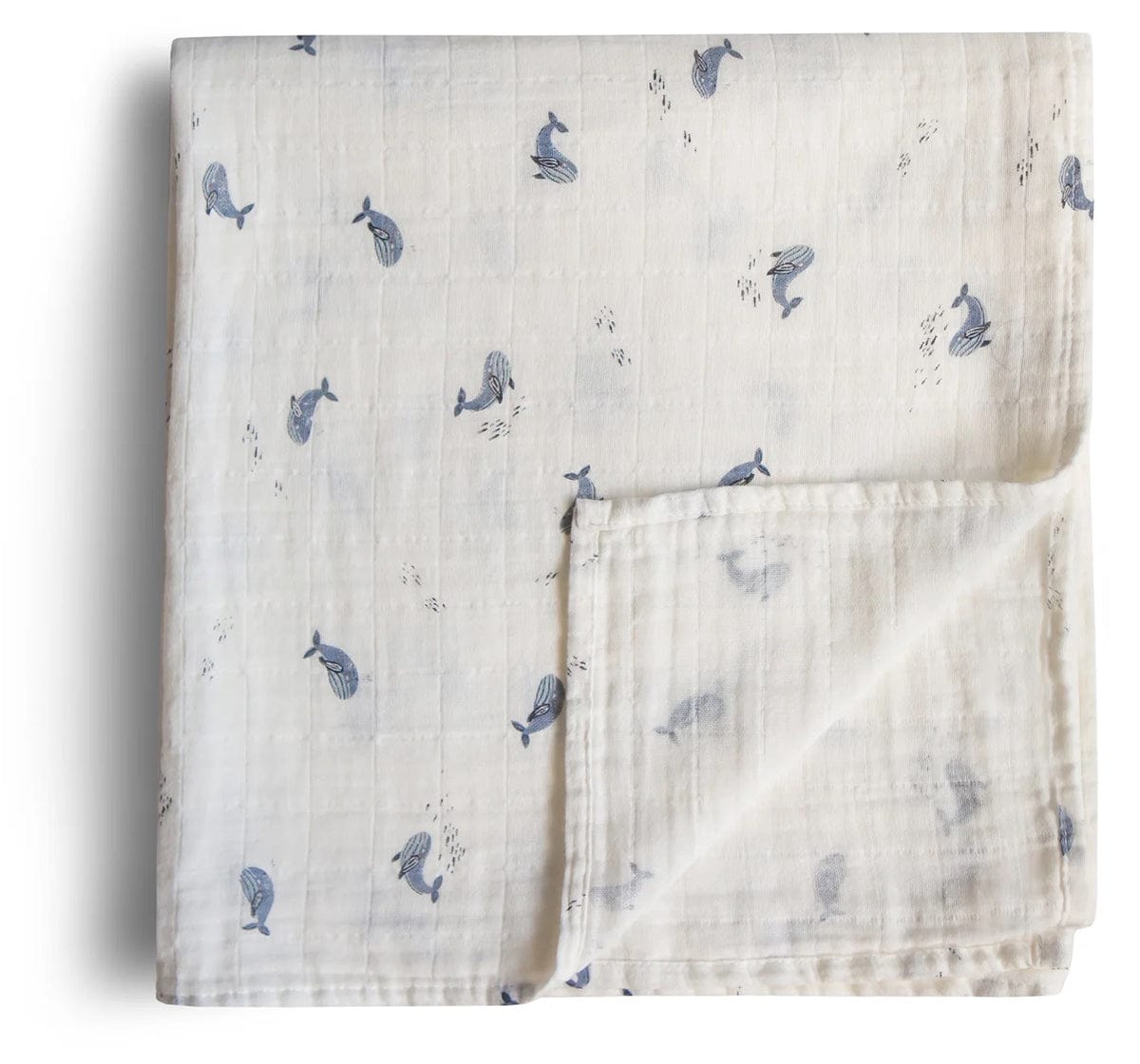 Mushie Organic Cotton Muslin Swaddle Blanket - Whales - MS-239
