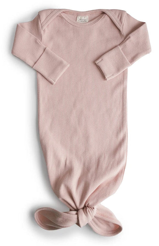 Mushie Ribbed Knotted Baby Gown - Blush - MRKG-1003