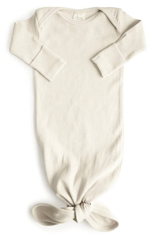 Mushie Ribbed Knotted Baby Gown - Ivory - MRKG-1001