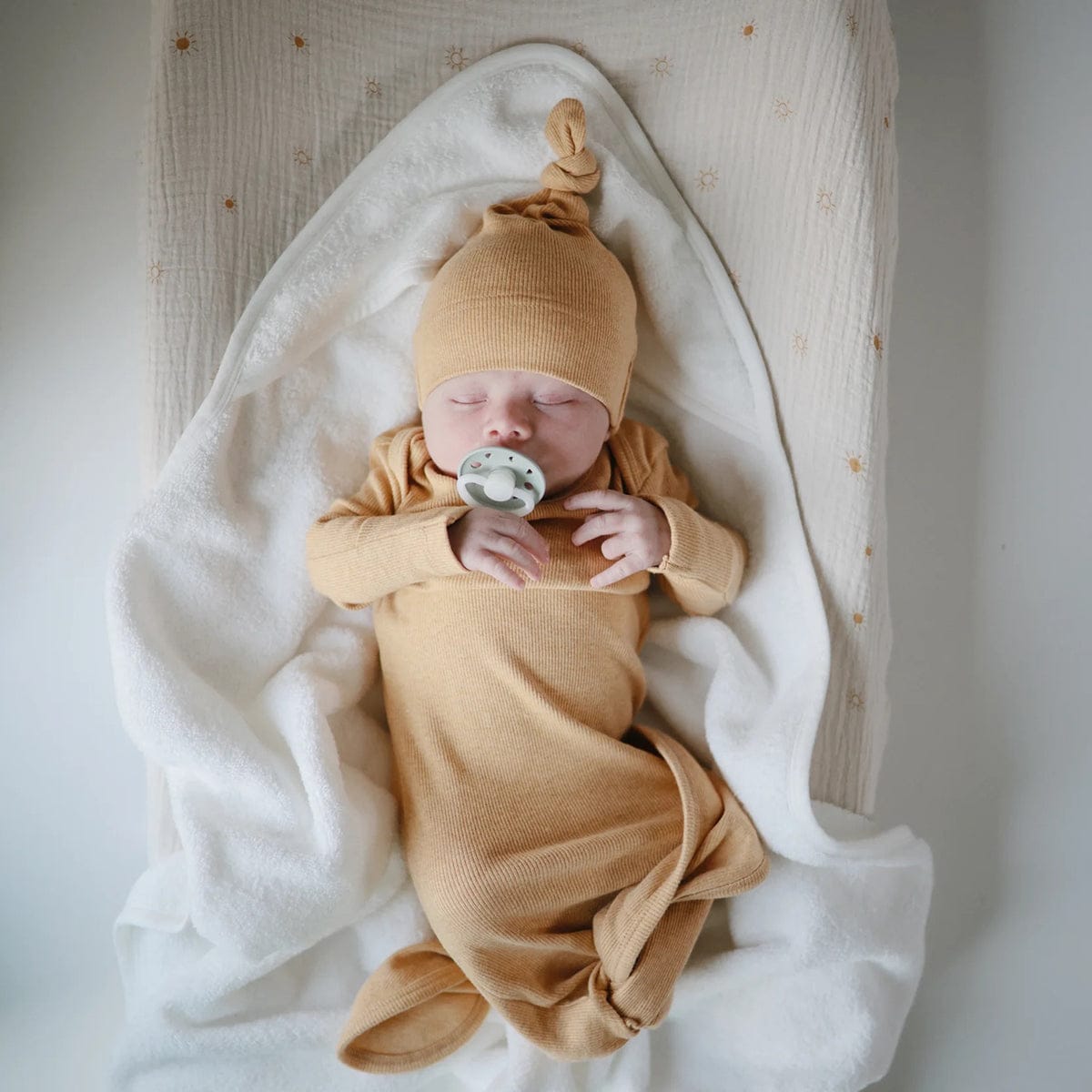 Mushie Ribbed Knotted Baby Gown - Mustard Melange - MRKG-1008