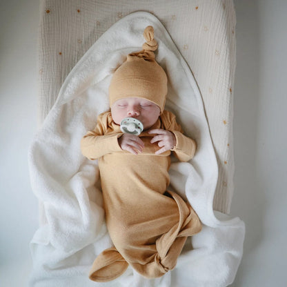 Mushie Ribbed Knotted Baby Gown - Mustard Melange - MRKG-1008