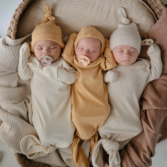 Mushie Ribbed Knotted Baby Gown - Mustard Melange - MRKG-1008
