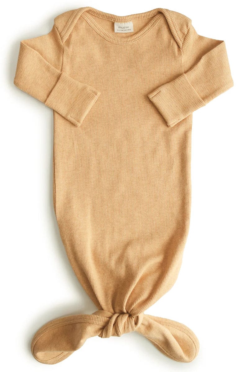 Mushie Ribbed Knotted Baby Gown - Mustard Melange - MRKG-1008