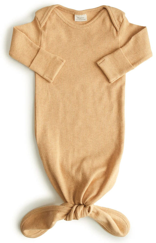 Mushie Ribbed Knotted Baby Gown - Mustard Melange - MRKG-1008