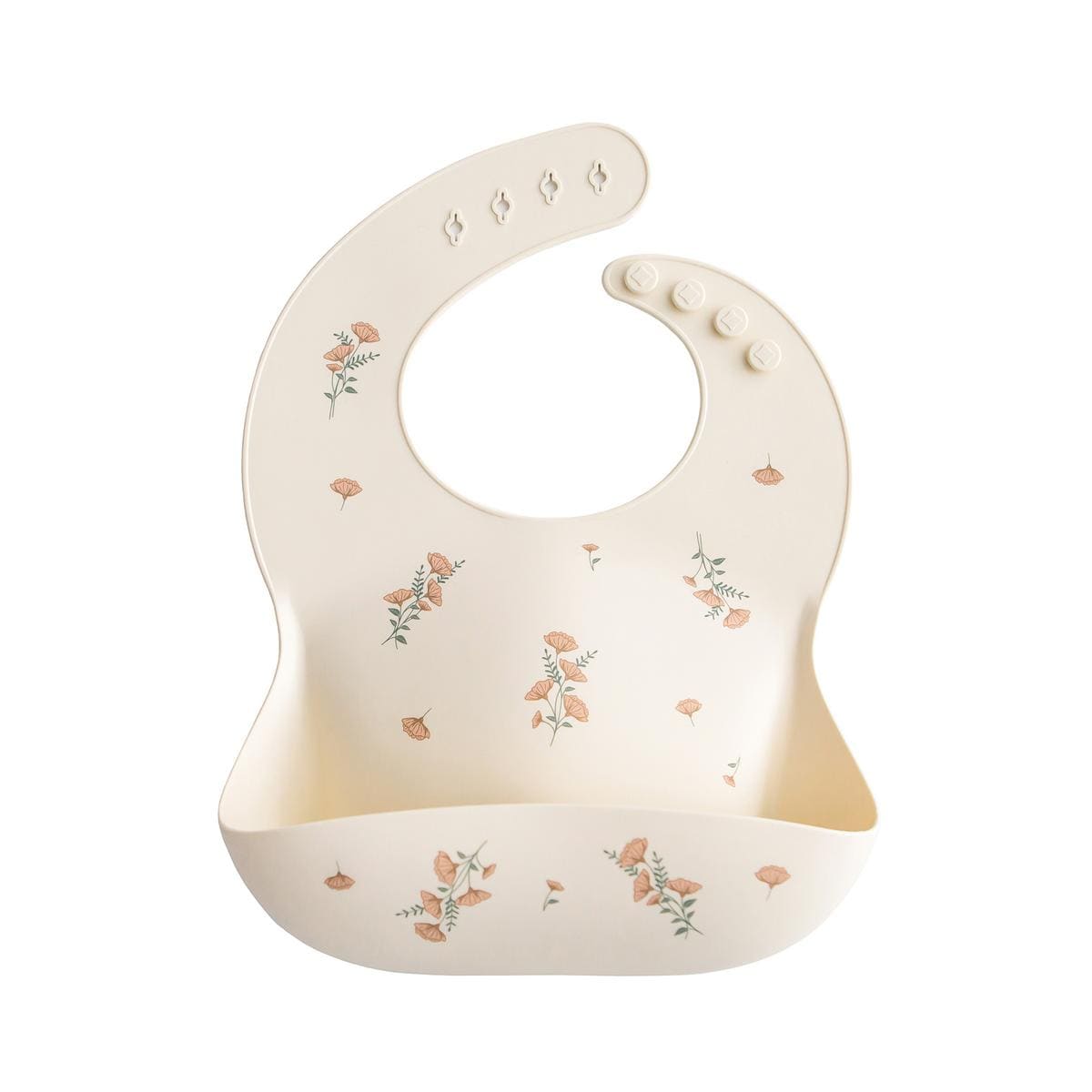 Mushie Silicone Baby Bib - Pink Flowers - SB-1049