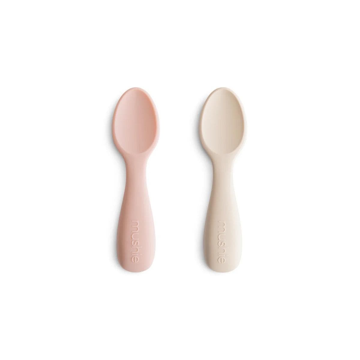 Mushie Silicone Toddler Starter Spoons 2-Pack - Blush / Shifting Sand - MTSS-1002