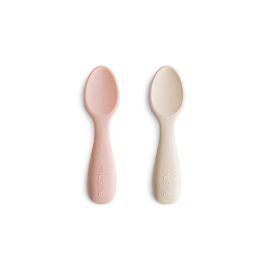 Mushie Silicone Toddler Starter Spoons 2-Pack - Blush / Shifting Sand - MTSS-1002