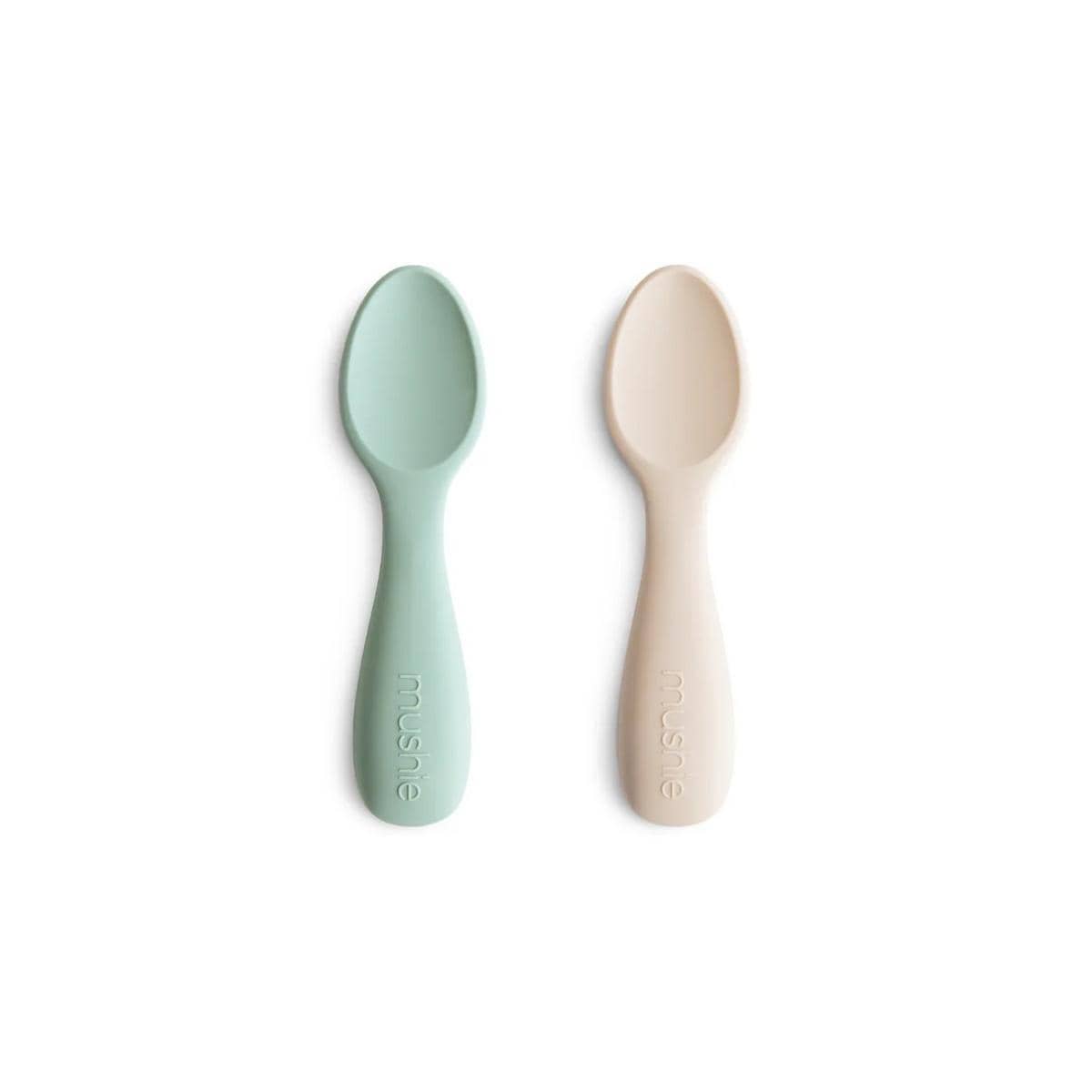 Mushie Silicone Toddler Starter Spoons 2-Pack - Cambridge Blue / Shifting Sand - MTSS-1001