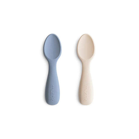 Mushie Silicone Toddler Starter Spoons 2-Pack - Tradewinds / Shifting Sand - MTSS-1004
