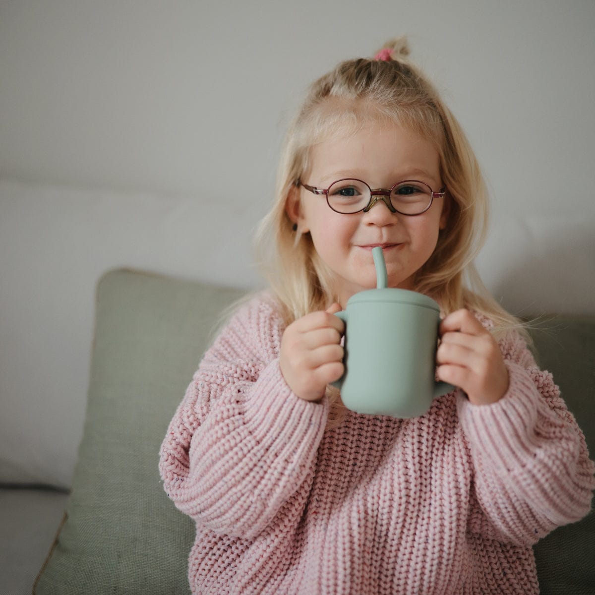 Mushie Silicone Training Cup + Straw - Cambridge Blue - STC-102