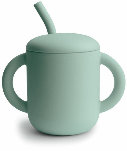 Mushie Silicone Training Cup + Straw - Cambridge Blue - STC-102