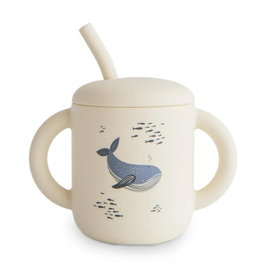 Mushie Silicone Training Cup + Straw - Whales - STC-202