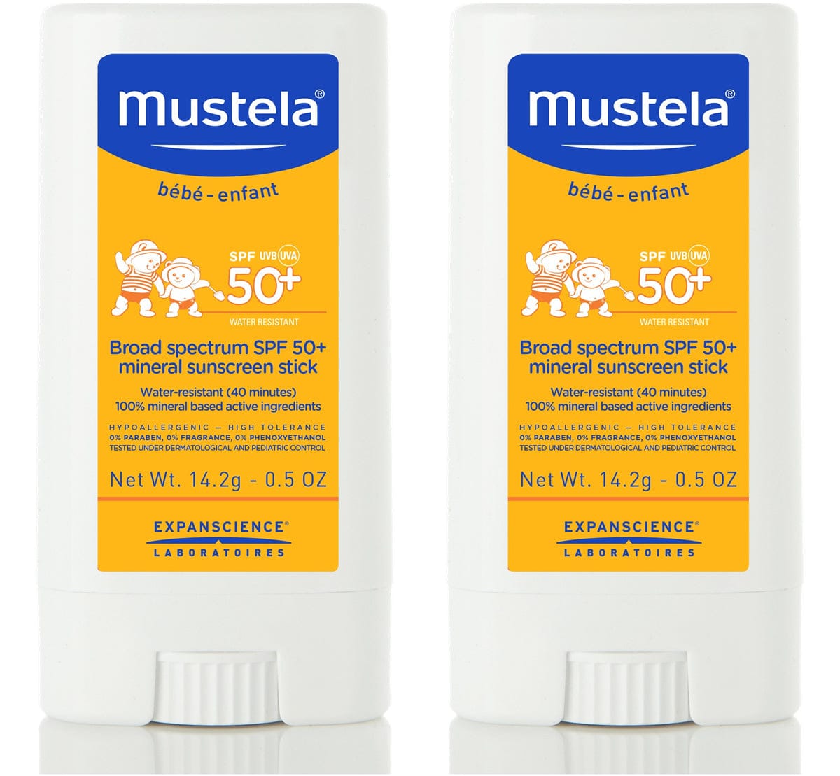 Mustela Broad Spectrum SPF 50+ Mineral Sunscreen Stick, .5 oz - 2 Pack - 6011-2PK