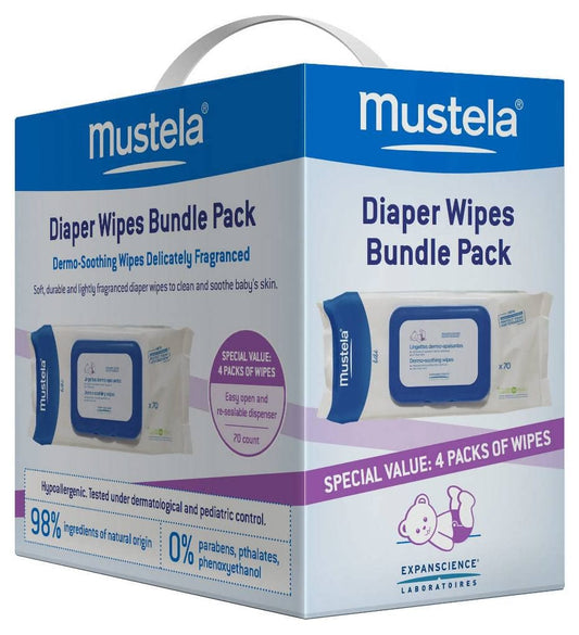 Mustela Diaper Wipes Bundle, Pack of 4