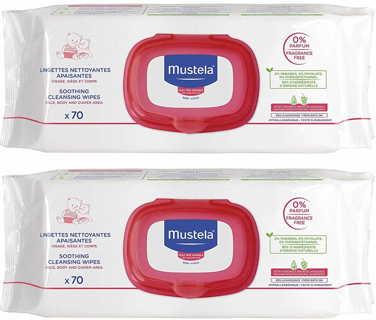 Mustela Soothing Cleansing Wipes, 70 Count - 2 Pack - 1113-2PK