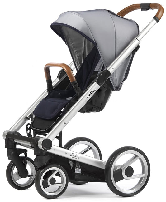 Mutsy Igo Stroller, Urban Collection - Silver/White & Blue - IGOSUNW&B
