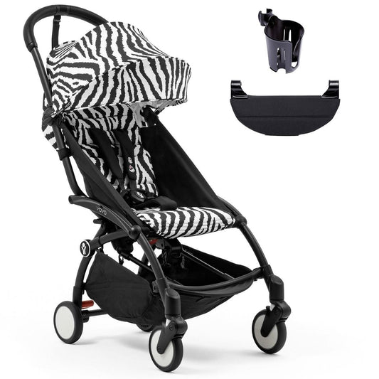Stokke YOYO3 Ultra Compact 6+ Stroller + Essentials Bundle - Black / Zebra - 654400-655101-646701