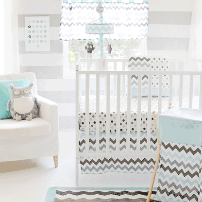 My Baby Sam Chevron Baby Aqua 3 Piece Crib Bedding Set