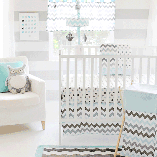 My Baby Sam Chevron Baby Aqua 3 Piece Crib Bedding Set
