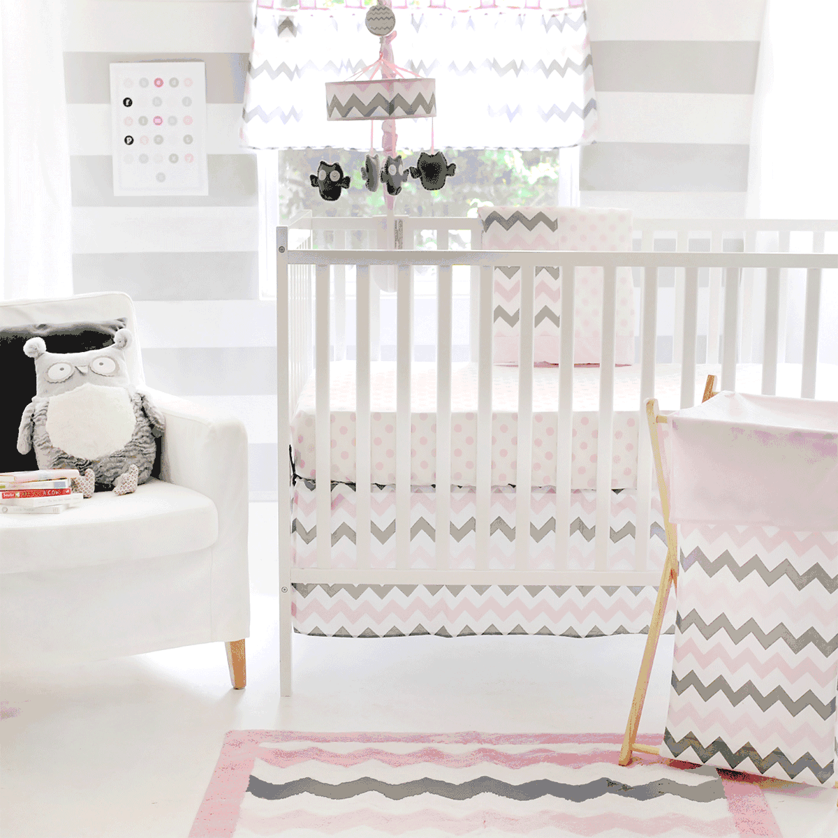 My Baby Sam Chevron Baby Pink 3 Piece Crib Bedding Set