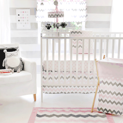 My Baby Sam Chevron Baby Pink 3 Piece Crib Bedding Set