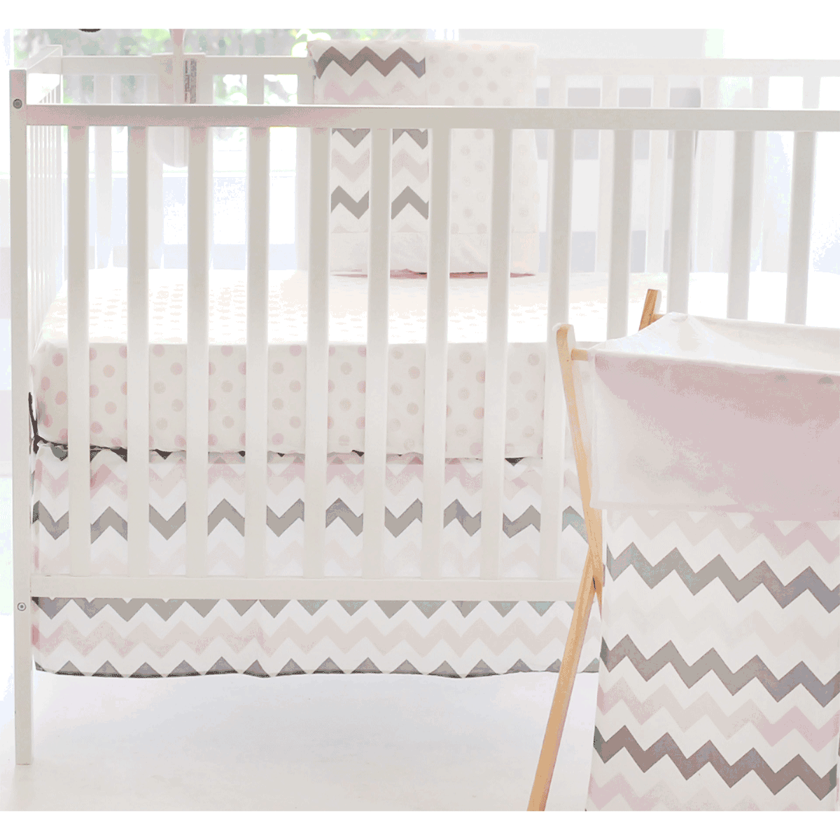 My Baby Sam Chevron Baby Pink 3 Piece Crib Bedding Set