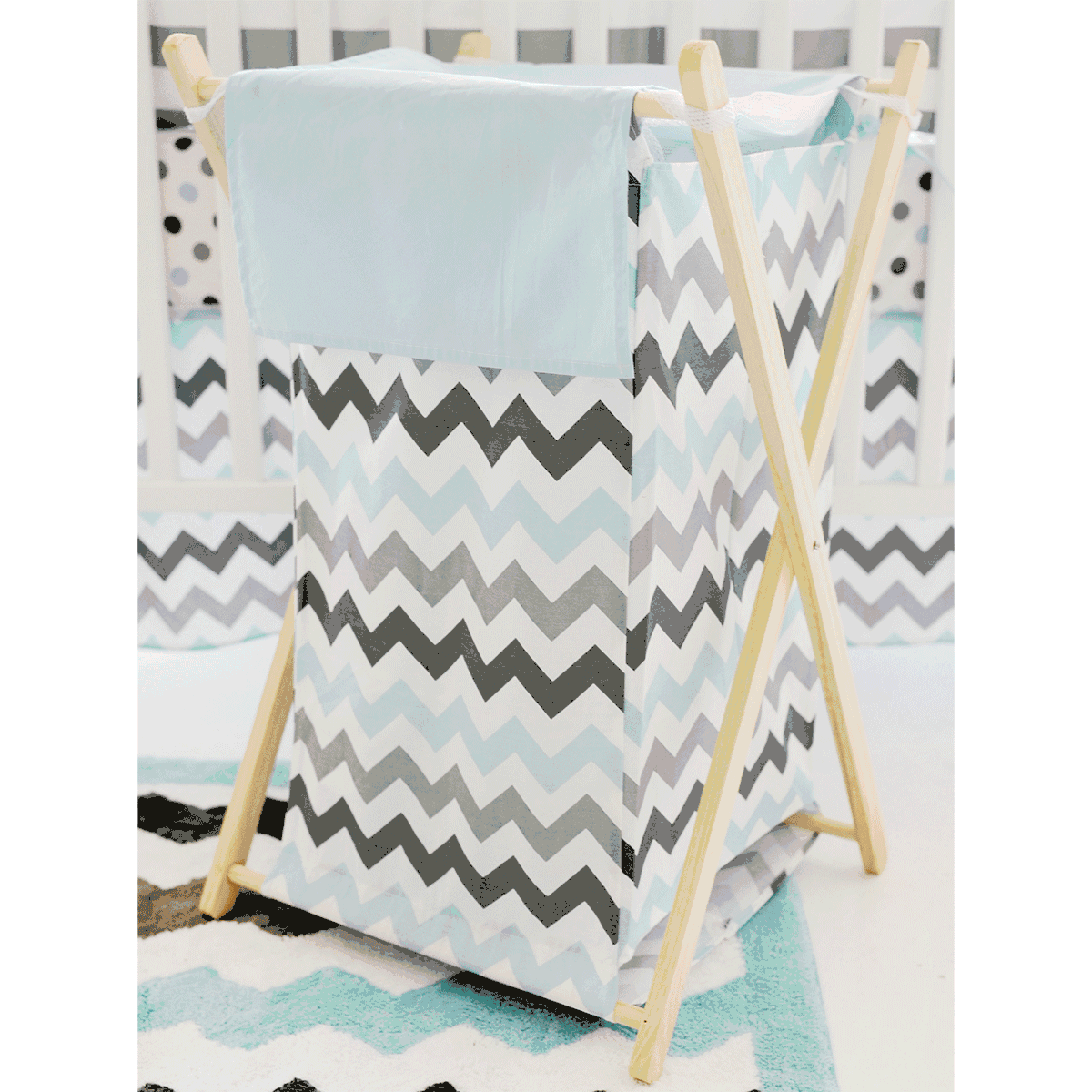 My Baby Sam Chevron Baby Aqua Hamper