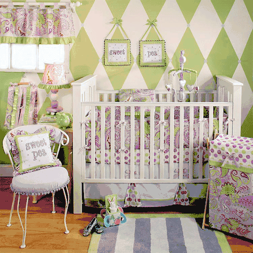 My Baby Sam Sweet Pea 4 Piece Crib Bedding Set