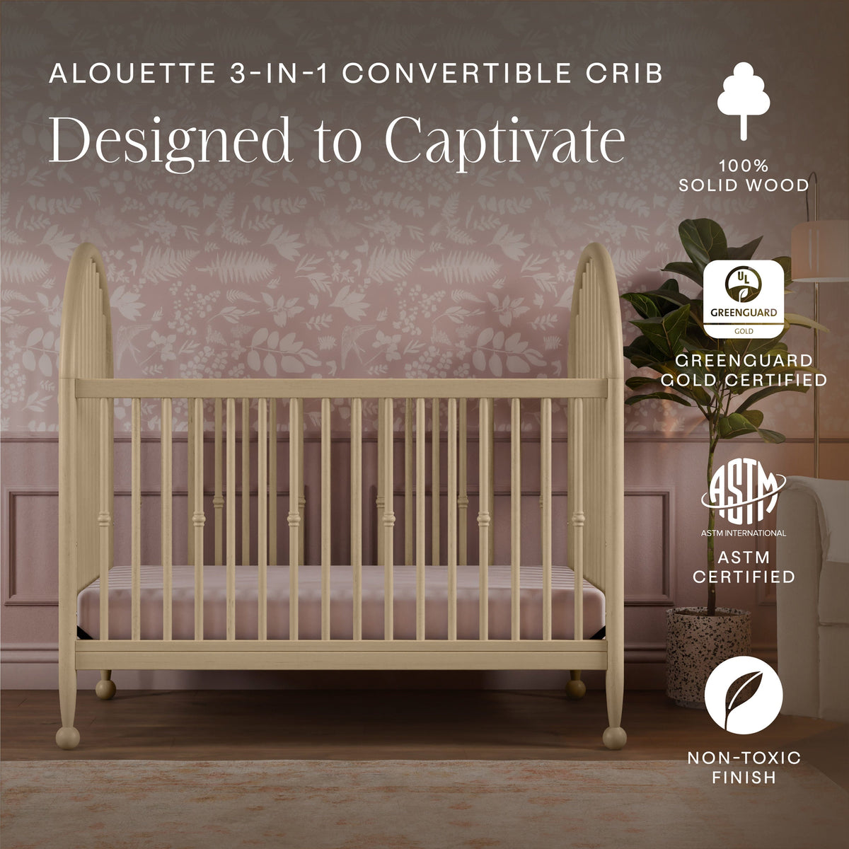 Namesake Alouette 3-in-1 Convertible Spindle Crib - Washed Pine