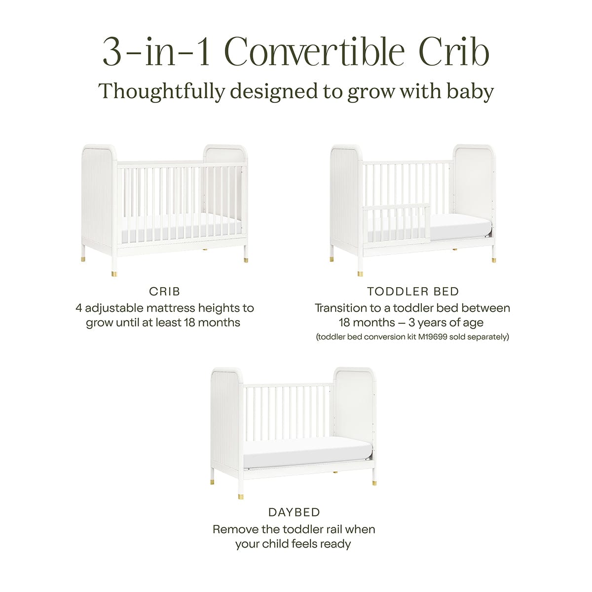 Namesake Brimsley Tambour 3-in-1 Convertible Crib - Warm White - M26742RW