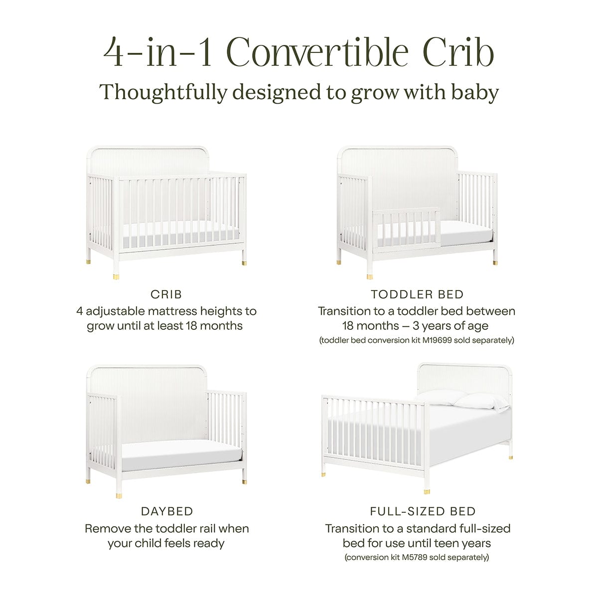 Namesake Brimsley Tambour 4-in-1 Convertible Crib - Warm White - M26701RW