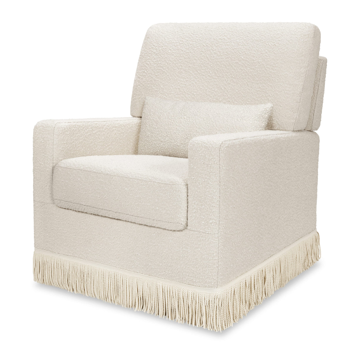 Namesake Crawford Pillowback Comfort Swivel Glider | Boucle with Tassel Fringe - Ivory Boucle with Ivory Tassel Fringe