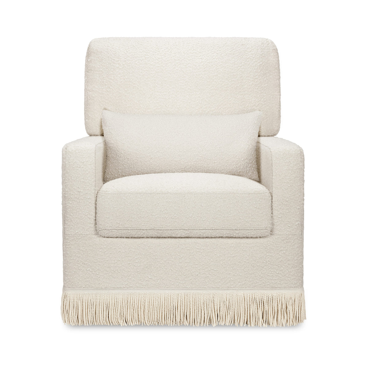 Namesake Crawford Pillowback Comfort Swivel Glider | Boucle with Tassel Fringe - Ivory Boucle with Ivory Tassel Fringe