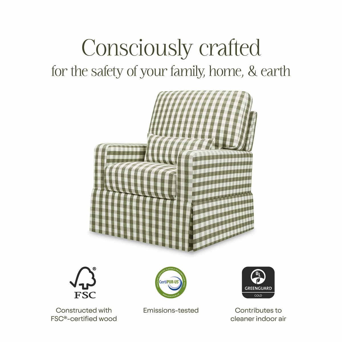 Namesake Crawford Pillowback Comfort Swivel Glider - Moss Green Gingham