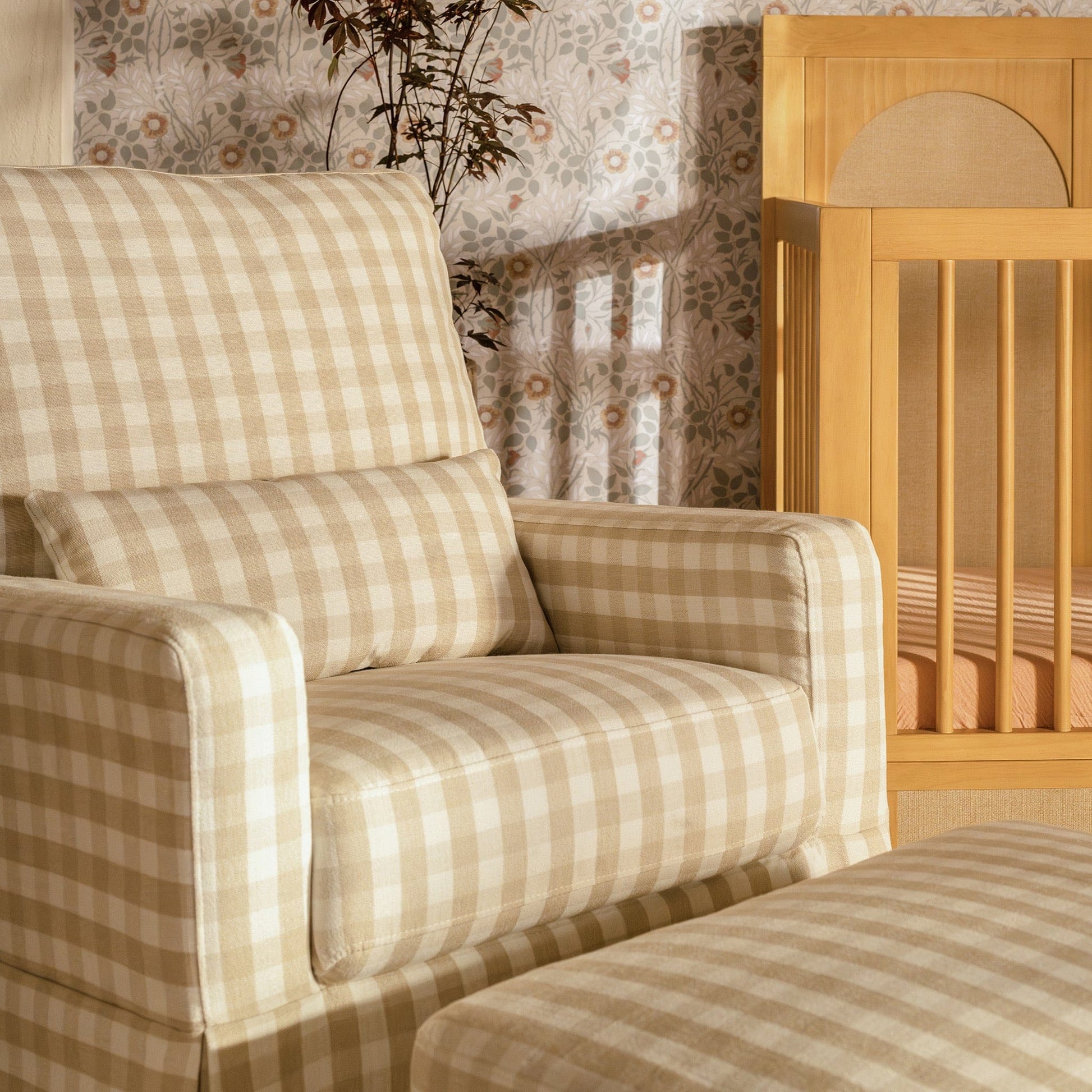Namesake Crawford Pillowback Comfort Swivel Glider - Tan Gingham - M21787TGH