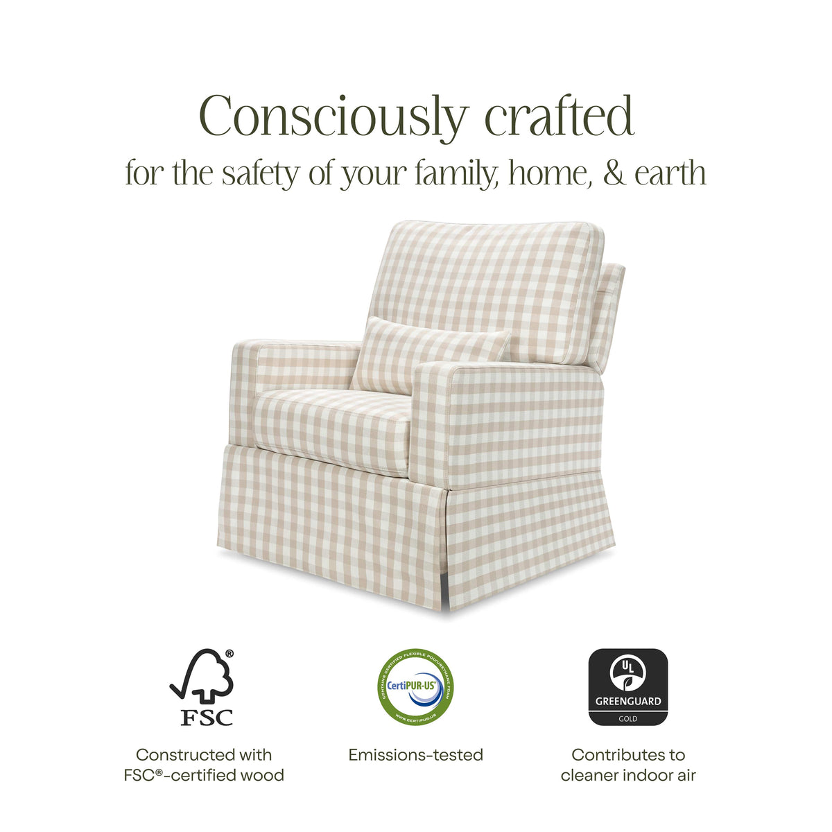 Namesake Crawford Recliner and Swivel Glider - Tan Gingham