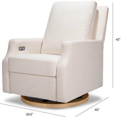 Namesake Crewe Electronic Swivel Glider Recliner w/ USB - Performance Cream Eco-Weave w/Light Wood Base - M22286PCMEWLB