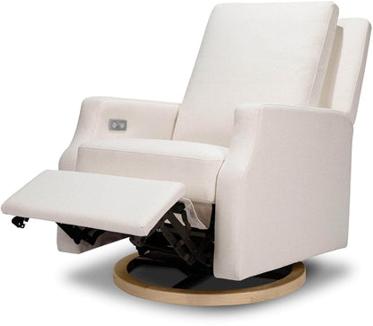 Namesake Crewe Electronic Swivel Glider Recliner w/ USB - Performance Cream Eco-Weave w/Light Wood Base - M22286PCMEWLB