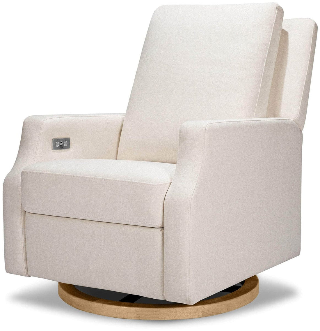 Namesake Crewe Electronic Swivel Glider Recliner w/ USB - Performance Cream Eco-Weave w/Light Wood Base - M22286PCMEWLB