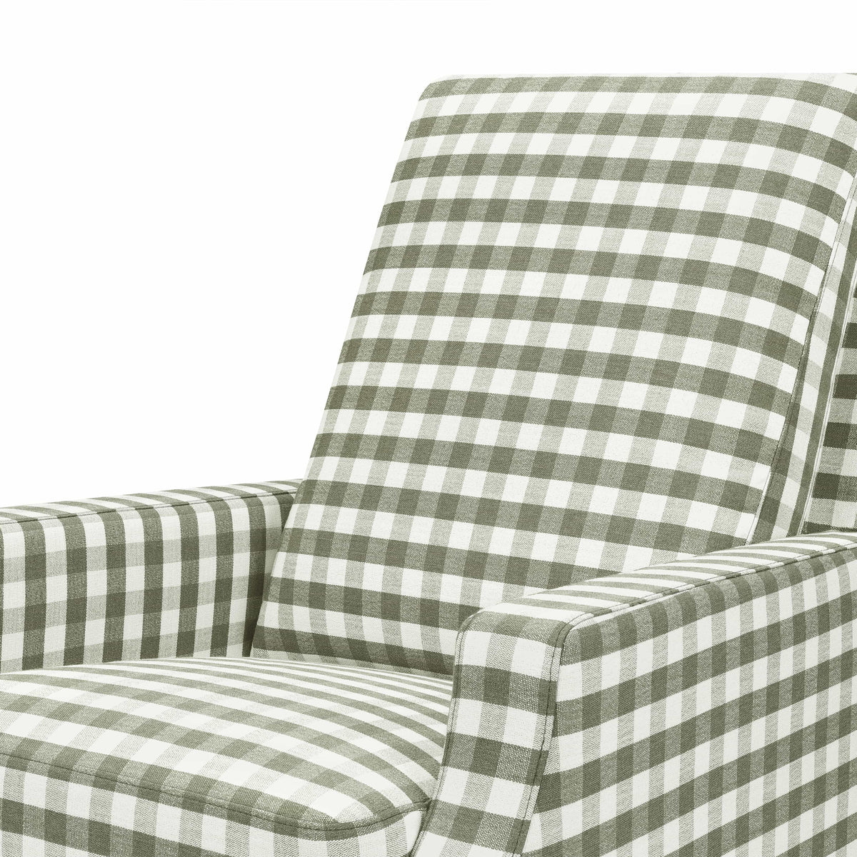 Namesake Crewe Recliner and Swivel Glider - Moss Green Gingham with Light Wood Base