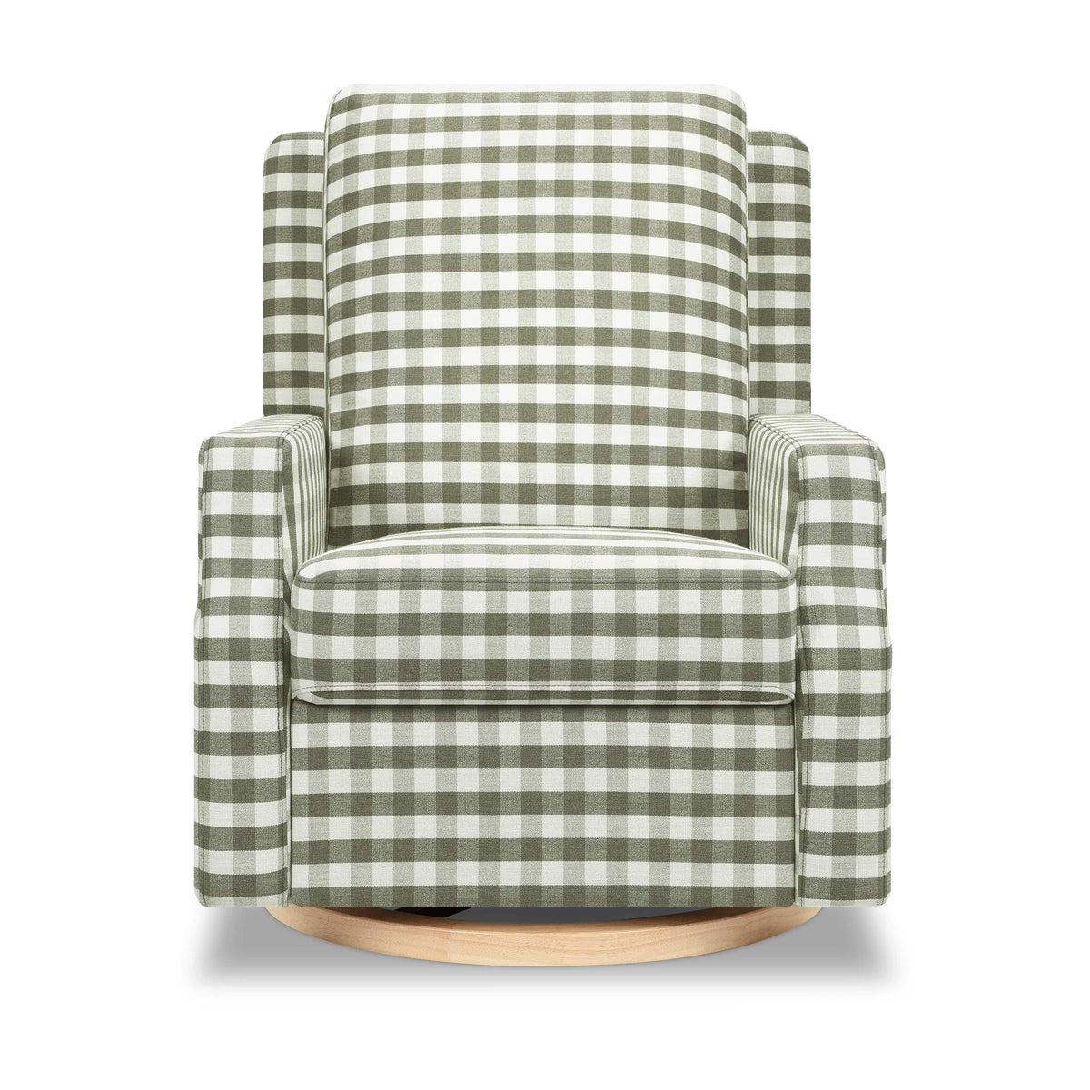 Namesake Crewe Recliner and Swivel Glider - Moss Green Gingham with Light Wood Base