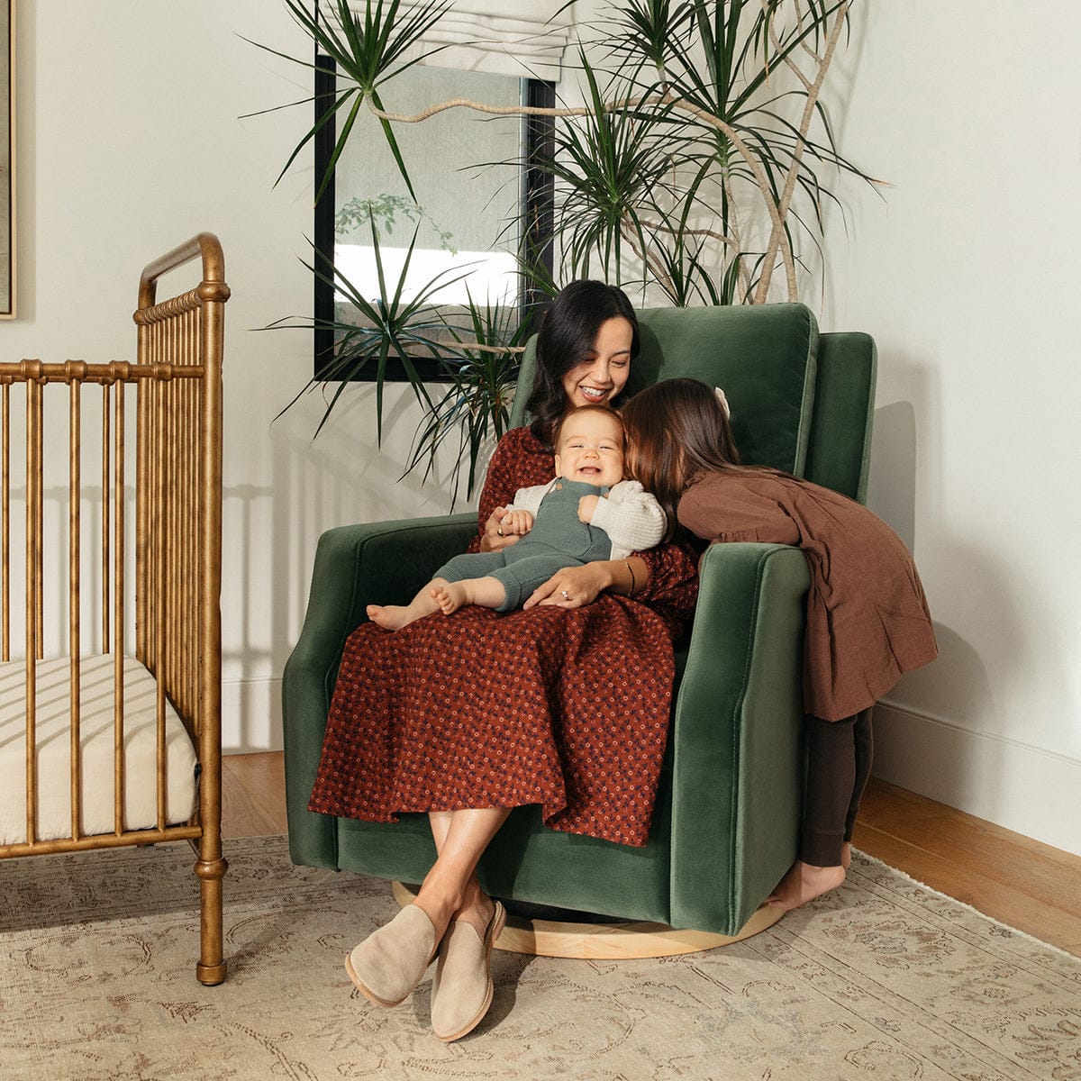 Namesake Crewe Swivel Glider Recliner - Forest Green Velvet w/Light Wood Base - M22287FGVLB
