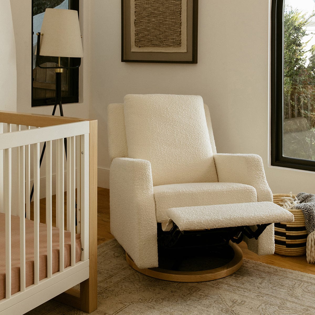Namesake Crewe Swivel Glider Recliner - Ivory Boucle w/Light Wood Base - M22287WBLB