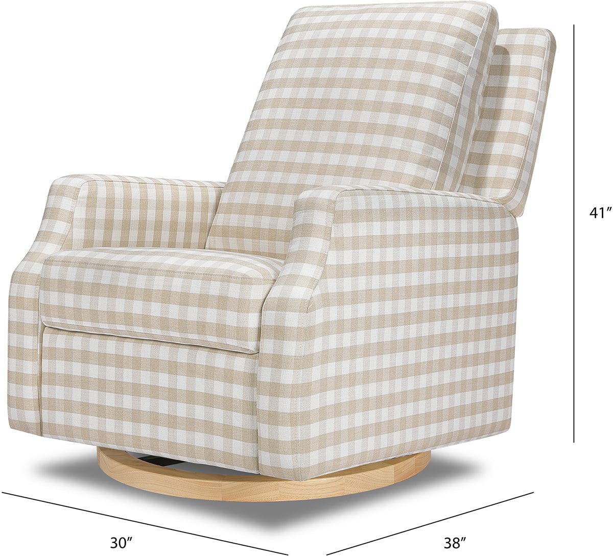 Namesake Crewe Swivel Glider Recliner - Tan Gingham w/Light Wood Base - M22287TGHLB