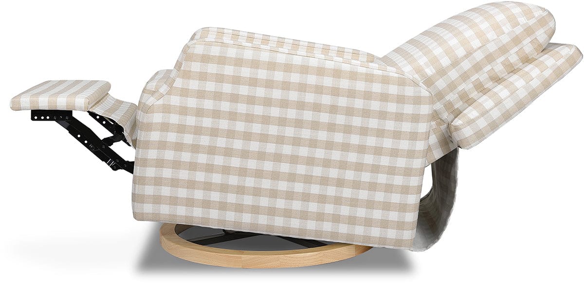 Namesake Crewe Swivel Glider Recliner - Tan Gingham w/Light Wood Base - M22287TGHLB