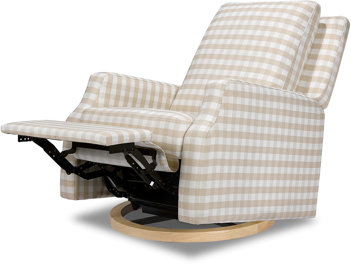 Namesake Crewe Swivel Glider Recliner - Tan Gingham w/Light Wood Base - M22287TGHLB