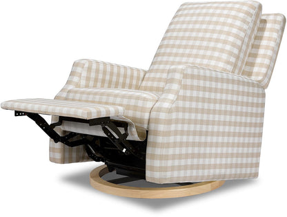 Namesake Crewe Swivel Glider Recliner - Tan Gingham w/Light Wood Base - M22287TGHLB